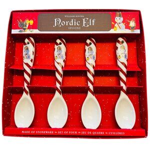 Williams Sonoma Nordic Elf Stoneware Spoons Snowman Set of 4 NEW IN BOX